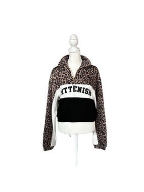 Kittenish by Jessie James Leopard Print Cropped 1/4 Zip Pullover Size Small